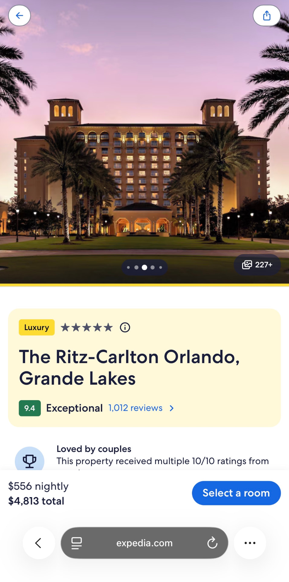 Public booking site price for The Ritz-Carlton Orlando, Grande Lakes